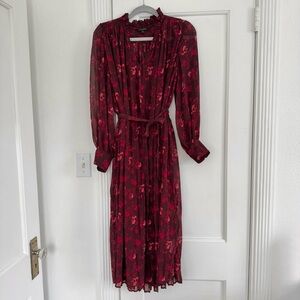 Banana Republic Red Floral Long Sleeve Dress